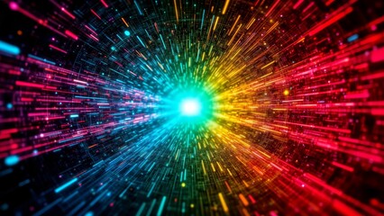 Obraz premium Dynamic Explosion of Colorful Light Rays in a Galactic Background for Abstract Design