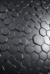 Naklejka premium Hexagonal metal background with faint light glow , minimalist, dark background, metallic