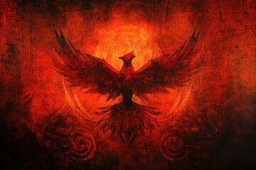 Fototapeta premium Vibrant and Fiery Phoenix Emerges from the Flames Symbolizing Rebirth and Transformation in a Stunning Abstract Art Representation