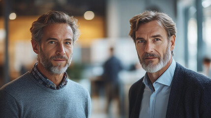 Fototapeta premium Business mentor and young entrepreneur in modern office setting, showcasing collaboration and guidance
