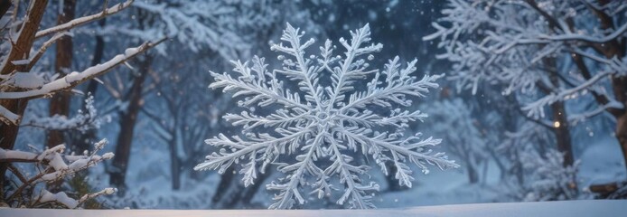 intricate snowflake design bordering a winter wonderland scene ,  landscape,  frosty
