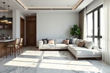 Marble floor with white marble tiles, elegant living room, elegant, floor