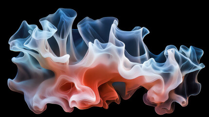 A dynamic ink diffusion in liquid, rich navy and soft salmon pink creating organic cloud-like shapes, extreme close-up showcasing intricate pigment flow