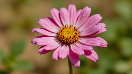 Obraz premium Beautiful Pink Flower with Dew Drops on Petals against Soft Green Background