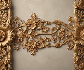 Ornate Baroque scroll border with floral patterns and filigree details,  black and white,  floral motifs
