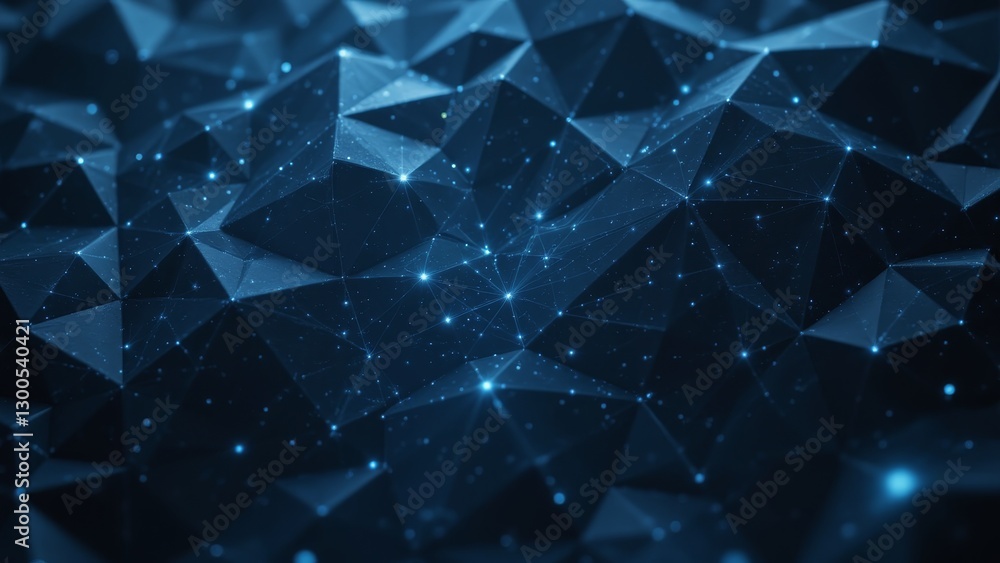 Poster intricate blue geometric pattern with bright stars and depth in digital design space