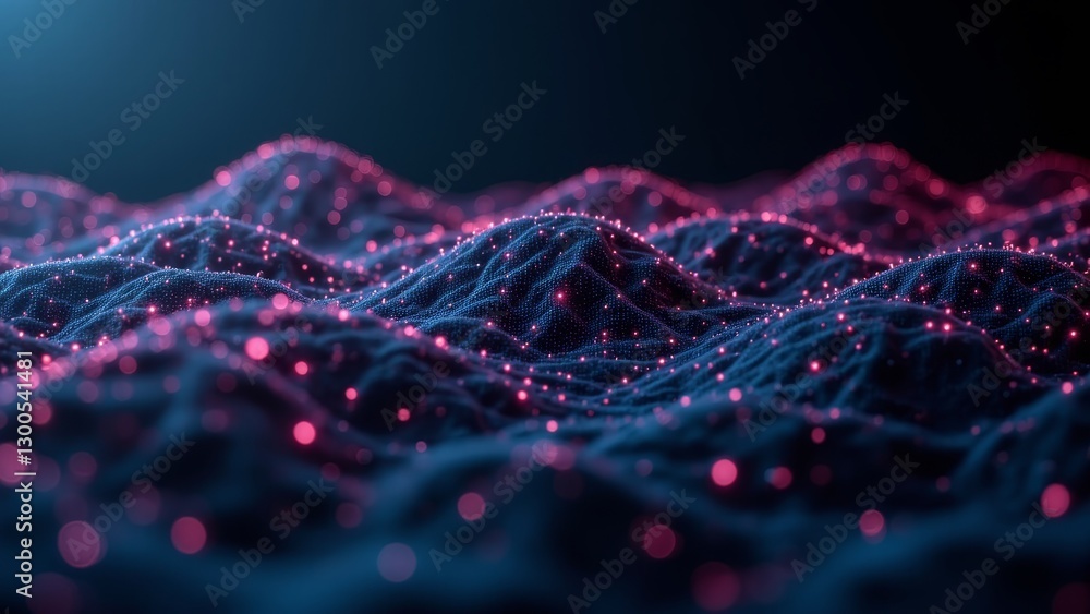 Poster abstract colorful wave pattern with glowing dots in dark background