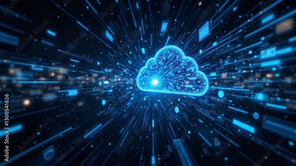 Poster digital cloud technology with data streams and light effect for modern backgrounds