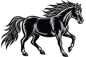 Obraz premium Black And White Horse Silhouette Highcontrast Shading And Distinctive Character Design