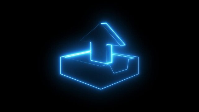 Animation of neon data export icon on black background. Abstract Cyan color neon file export icon animation