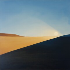 Fototapeta premium Serene Desert Landscape Under Clear Blue Sky with Soft Sunlight