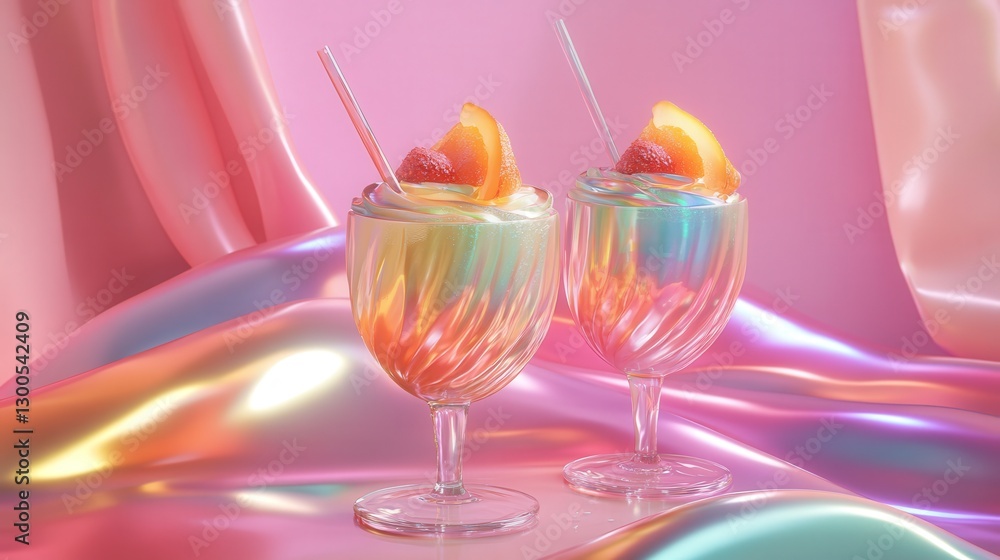 Poster iridescent foil with sharp and soft color gradients, mimicking the fluid motion of liquid metal unde