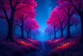 Obraz premium Enchanted Forest Path Under a Starry Sky