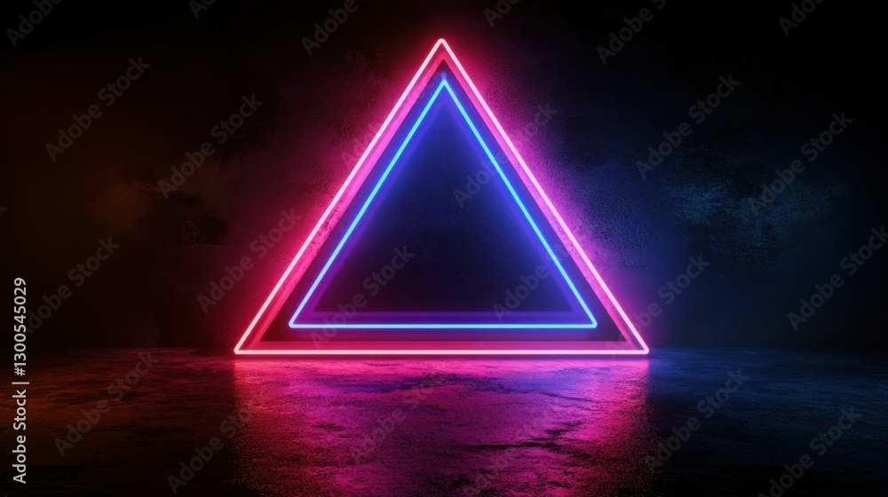 Poster a series of glowing neon triangles create a futuristic tunnel.