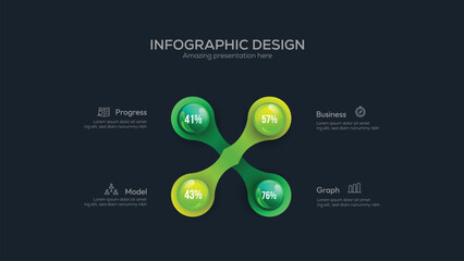 Business 4 option infographic presentation vector 3D colorful balls illustration. Infographic design vector and marketing icons can be used for workflow layout, diagram, annual report, web design.