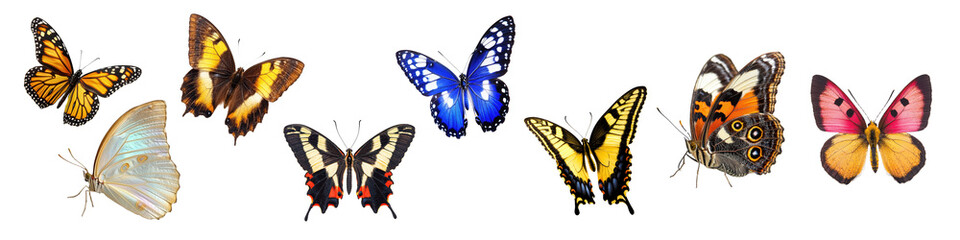 Colorful Butterflies in Various Species Displaying Vibrant Patterns