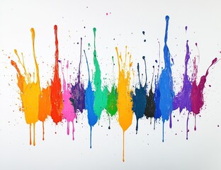 Fototapeta premium Vibrant Rainbow Paint Splashes on White Background