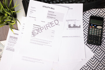 Expired Utility Bill Notice, overdue invoice report for home services, tax and penalties statement...