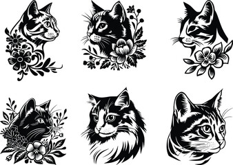 Fototapeta premium Floral Cat Svg,cute cat svg bundle