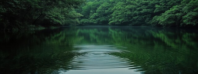 Serene Lake Surrounded by Lush Greenery and Gentle Ripples