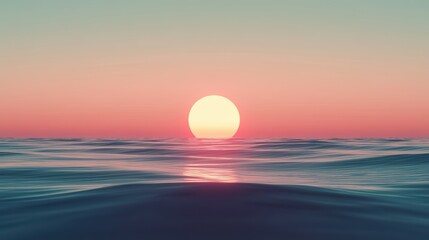 Obraz premium Serene Sunset Over Calm Ocean Waters with Soft Pink and Orange Sky