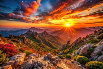 Fototapeta premium Breathtaking high-resolution HDR image: Corse sunset paints the alpine panorama with deep depth of field.