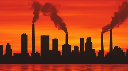 Sustainable Urban Skyline at Sunset Powered by Carbon Tax and Clean Industry Carbon Tax concept.