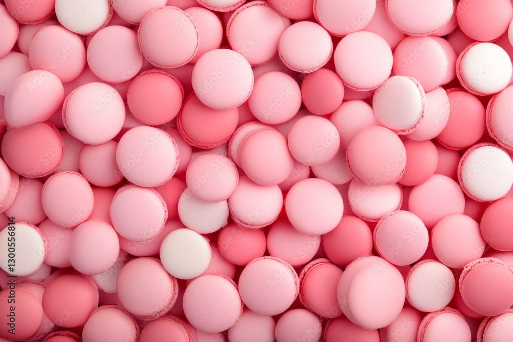Poster delicate pink macarons fill the frame, offering a playful and elegant visual contrast against a soft