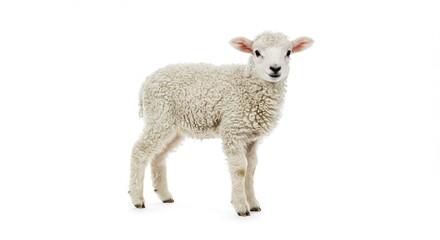 Adorable Fluffy Lamb Farm Animal White Background