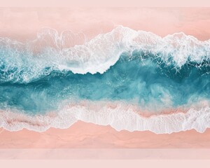 Fototapeta premium Serene Aerial View of Turquoise Ocean Waves on Pink Sandy Beach