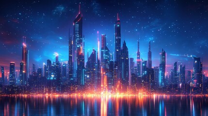 Fototapeta premium innovative science technology with smart devices, augmented reality, and bioengineering, futuristic cityscape in wide format