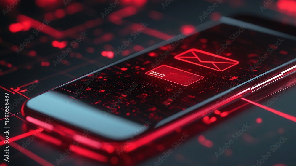 Poster phone screen displaying sms spam, a hacked email warning, and malware spreading virus alerts, all in