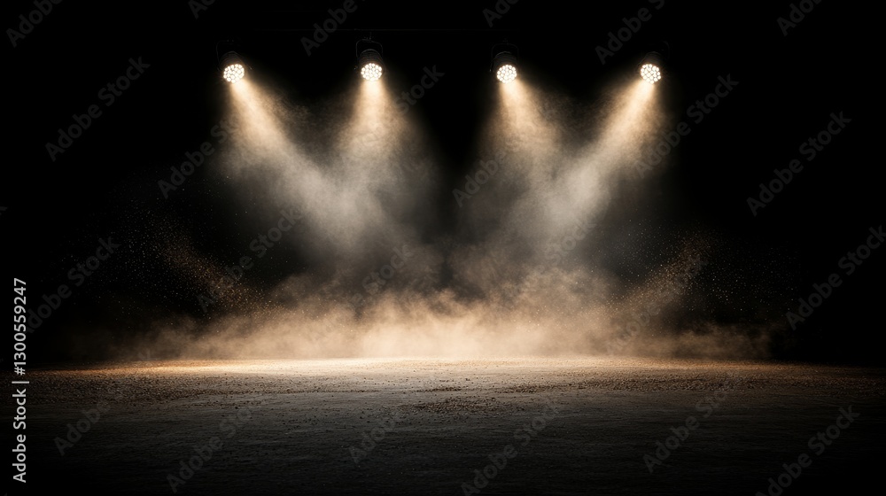 Aufkleber four bright spotlights cast illuminating beams on a stage, enhancing the dark background with sparkl