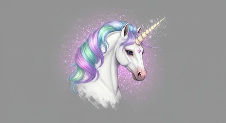 Magical Unicorn Portrait Pastel Rainbow Mane Sparkling Horn Fantasy Art