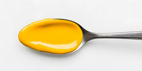 Spoon with yellow sauce. The color of happiness and a taste of sunshine. Perfect for cooking, eating, or just for a vibrant culinary visual.
