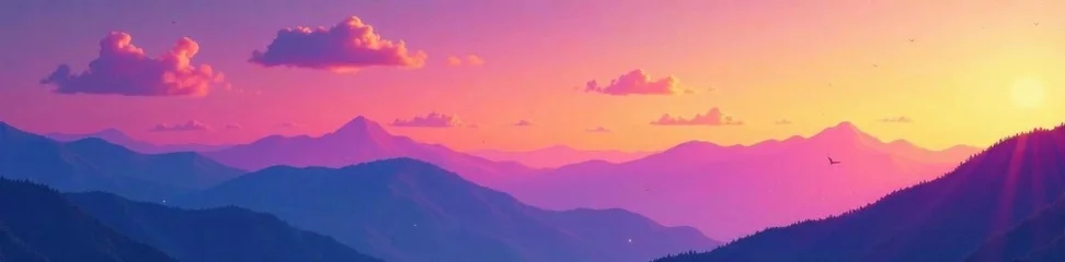 Selbstklebende Fototapeten Vibrant gradient vector landscape with wispy clouds and mountains,  gradient,  landscape © Nan