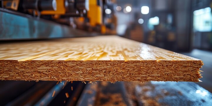 Industrial wood processing showing oriented strand board manufacturing