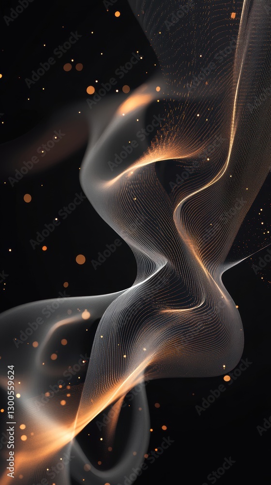 Wall mural elegant abstract waves with sparkling lights on dark background
