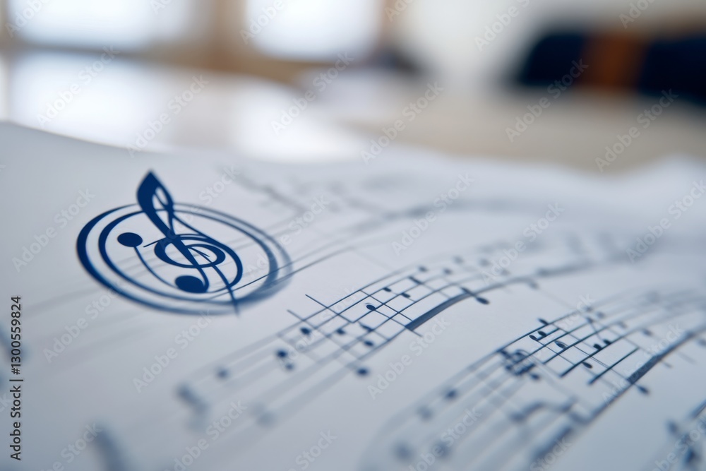 Poster Close-up of a treble clef on a musical sheet showcases sharp focus, with blurred background creating an elegant backdrop for music-themed projects