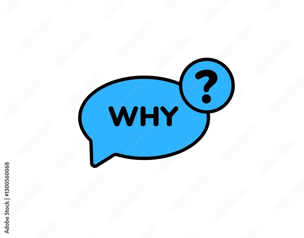 Aufkleber a simple blue speech bubble with the word why and a bold question mark in a minimalist style.