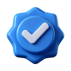 3d Blue verified icon isolated on transparent background, blue check mark button cut out.