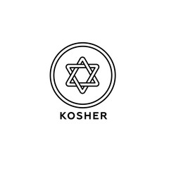 Fototapeta premium A black line icon of a kosher certification label with the Star of David inside a circle. Represents Jewish dietary laws.