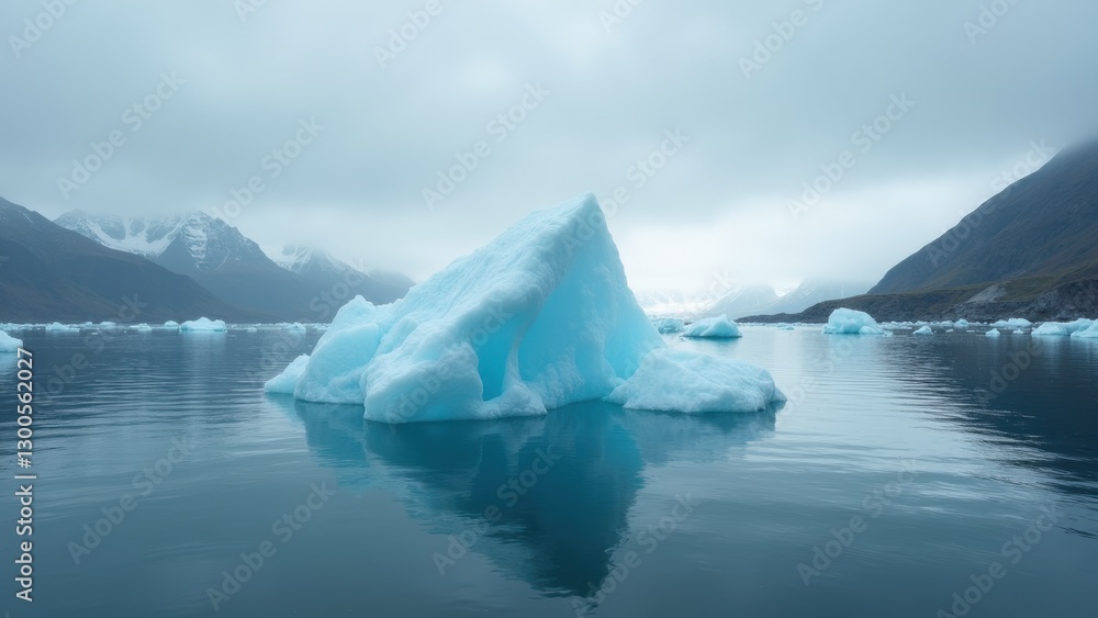 Aufkleber large ice block floating in the ocean. the sky is cloudy and the water is calm. the scene is serene 