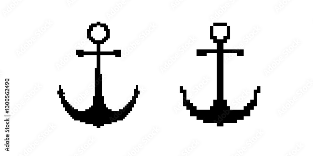Aufkleber two pixelated anchor designs feature simple black lines. each shows a unique arrangement and style.