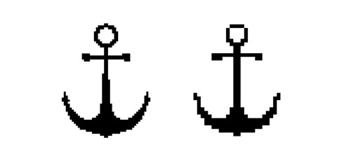 Two pixelated anchor designs feature simple black lines. each shows a unique arrangement and style. © Богдан Скрипник