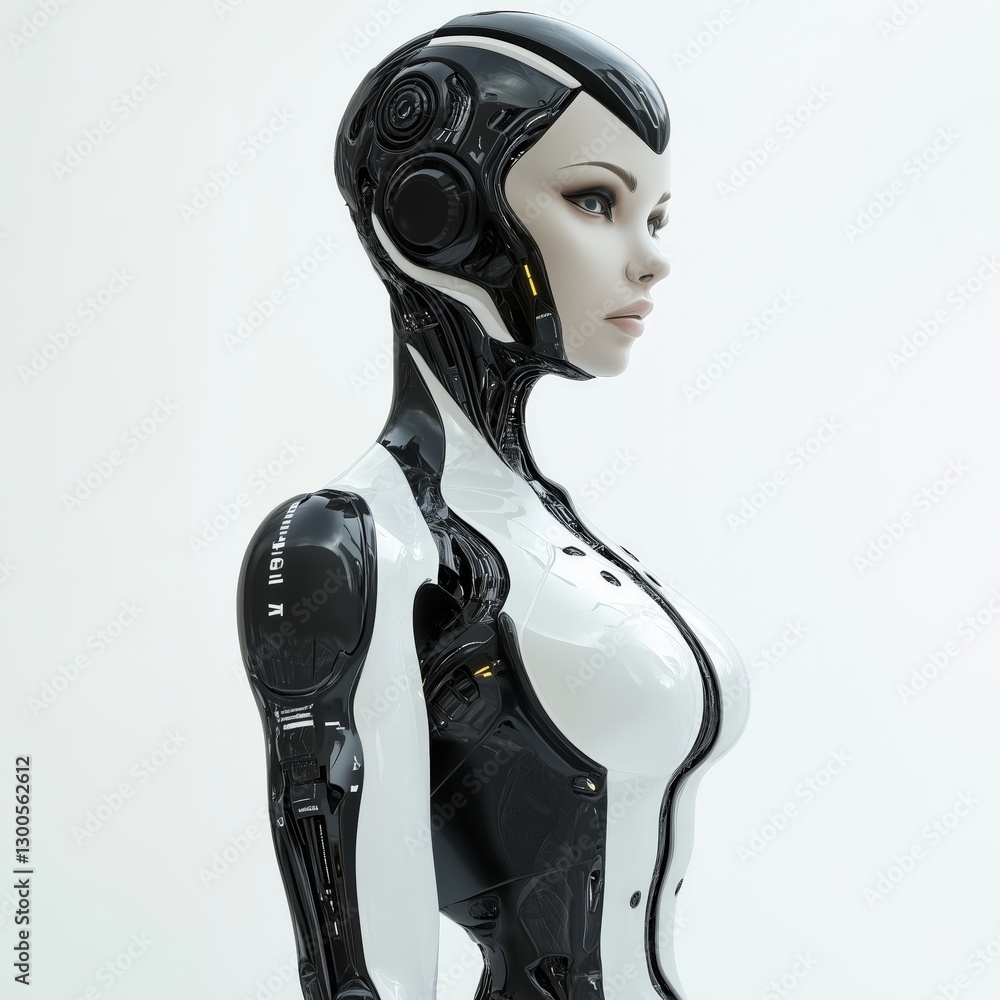 Poster elegant android with and plating showing a harmonious blend of human-like features and advanced robo