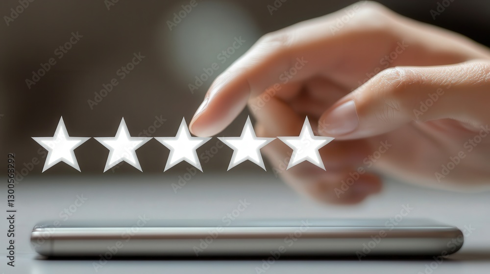 Poster satisfaction survey system where users rate their experience with five stars and leave feedback that