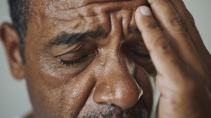 "A man rubbing his temples, seemingly stressed or tired."