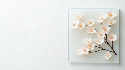 Delicate white flowers on a minimalist canvas, creating a serene and elegant visual aesthetic.