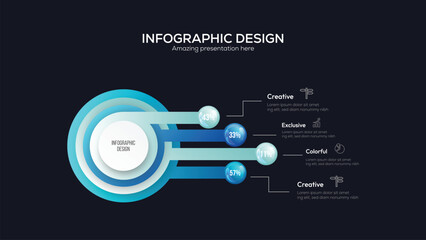 Business 4 option infographic presentation vector 3D colorful balls illustration. Infographic design vector and marketing icons can be used for workflow layout, diagram, annual report, web design